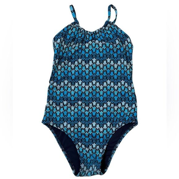 Toddler Girls Vilebrequin Blue Sea Turtle Print One Piece Swimsuit - Picture 1 of 5